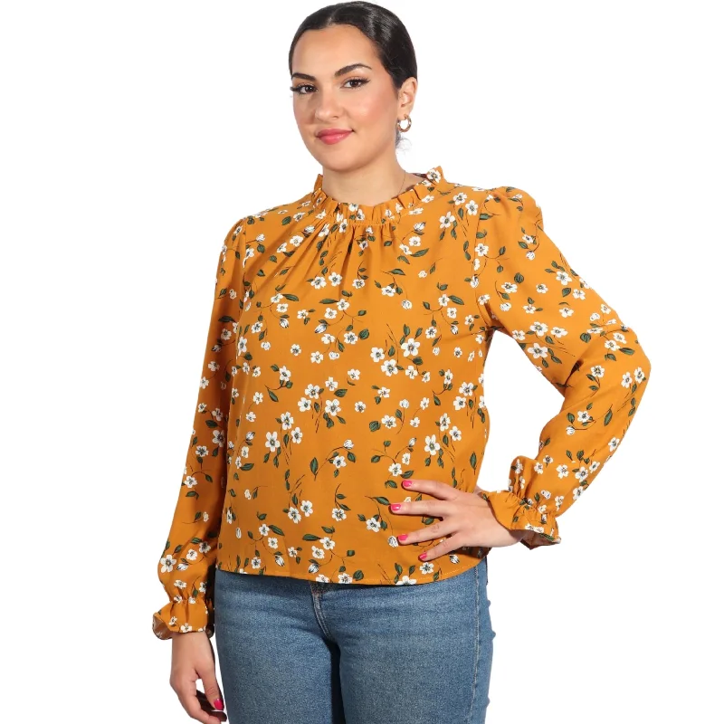 Glitter ShirtsPuff Sleeve Floral Blouse