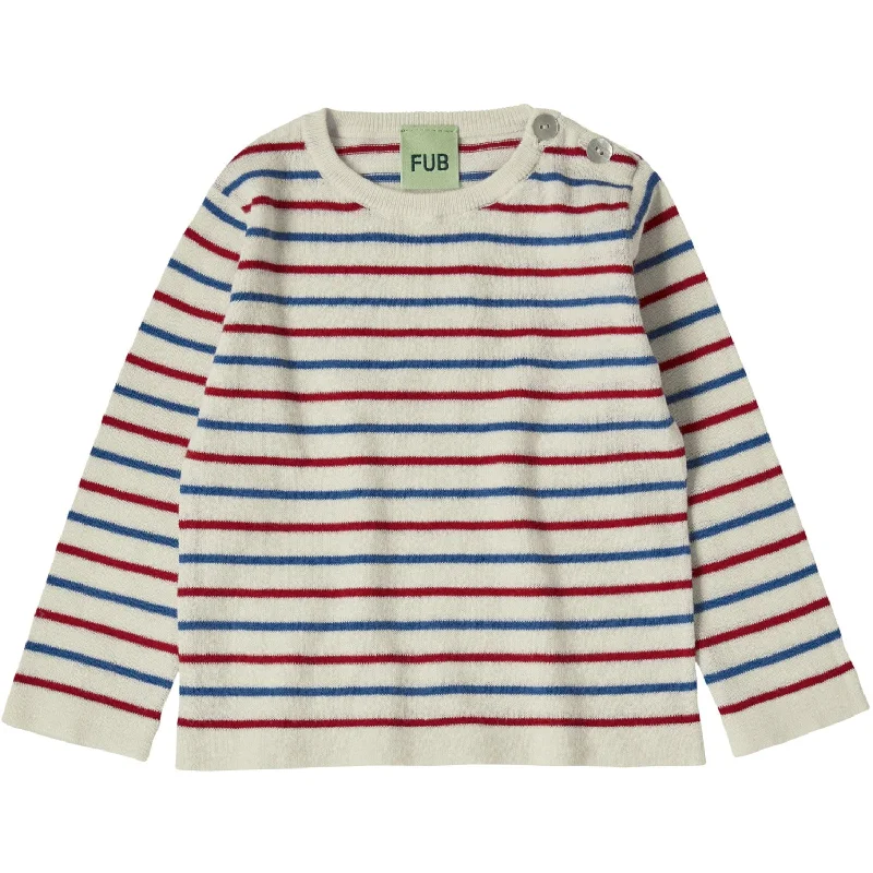 Casual ShirtsFUB Ecru/Azure/Crimson Red Baby Contrast Striped Blouse