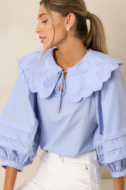 Cashmere ShirtsWalk With Me Sky Blue Floral Embroidered Blouse