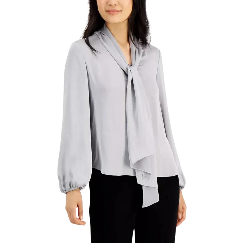 Satin ShirtsBAR III - Tie Neck Cinched Sleeve Blouse