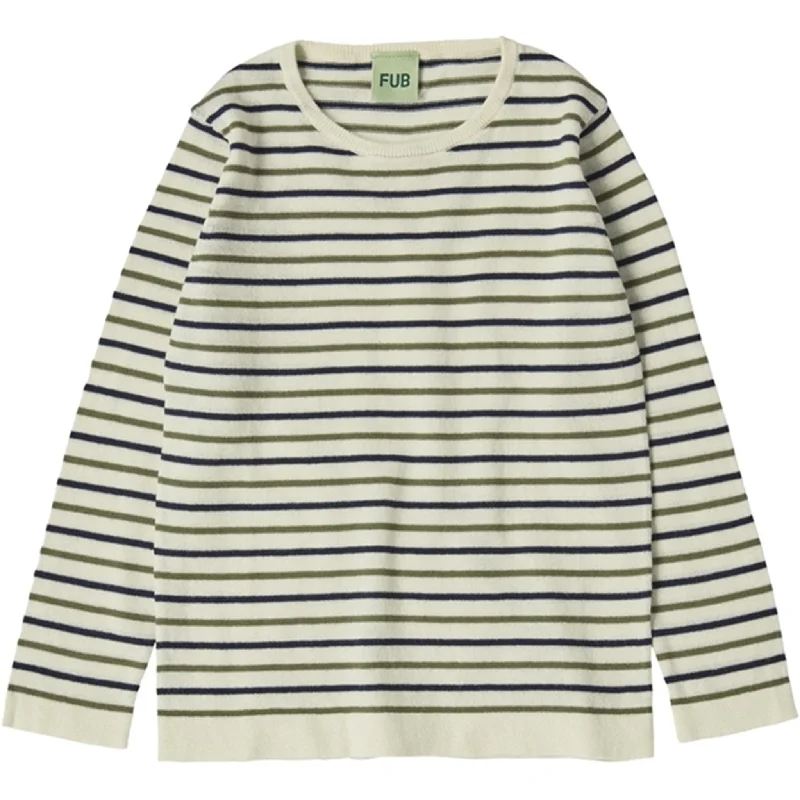 Relaxed Fit ShirtsFUB Ecru/Dark Navy/Olive Contrast Striped Blouse