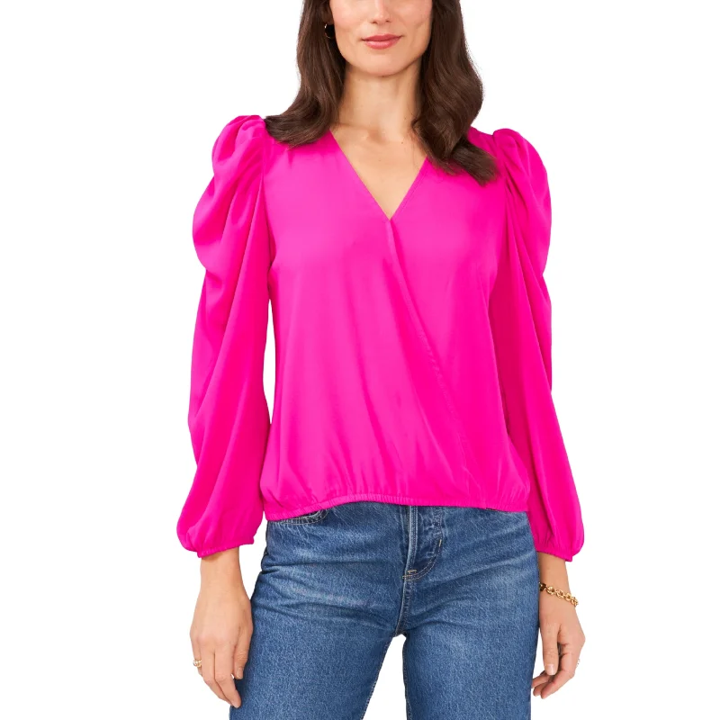 Plush ShirtsSAM AND JESS - Pouf Sleeve Surplice Neckline Wear Blouse