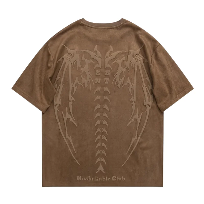 Waterproof T-ShirtsVintage Skull Wing Suede T-Shirt