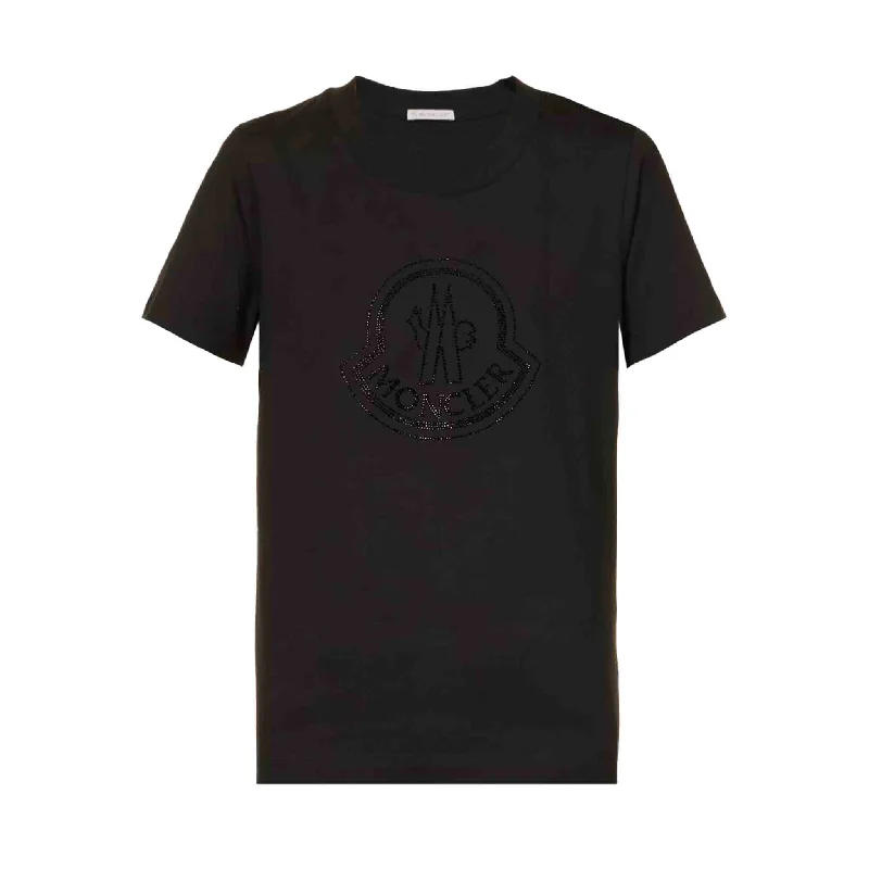 Striped T-ShirtsMoncler Ladies Crystal-Embellished Logo in Black