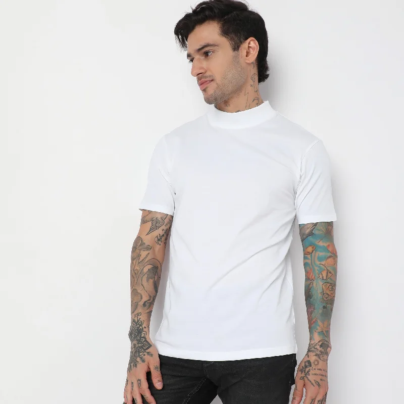 Velvet T-ShirtsCotton with E-fast® Stretch High Neck Slim Fit Solid T-Shirt