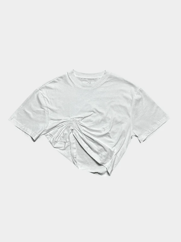 Boat Neck T-ShirtsGathering Asymetric T-Shirt White