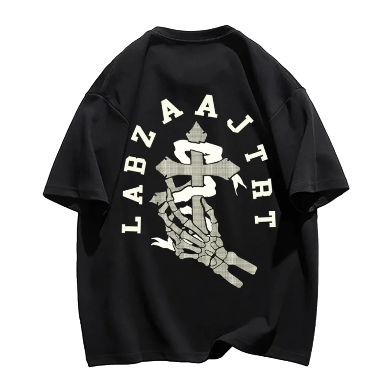 Leather-Paneled T-ShirtsBold Hand Bone Graphic T-Shirt