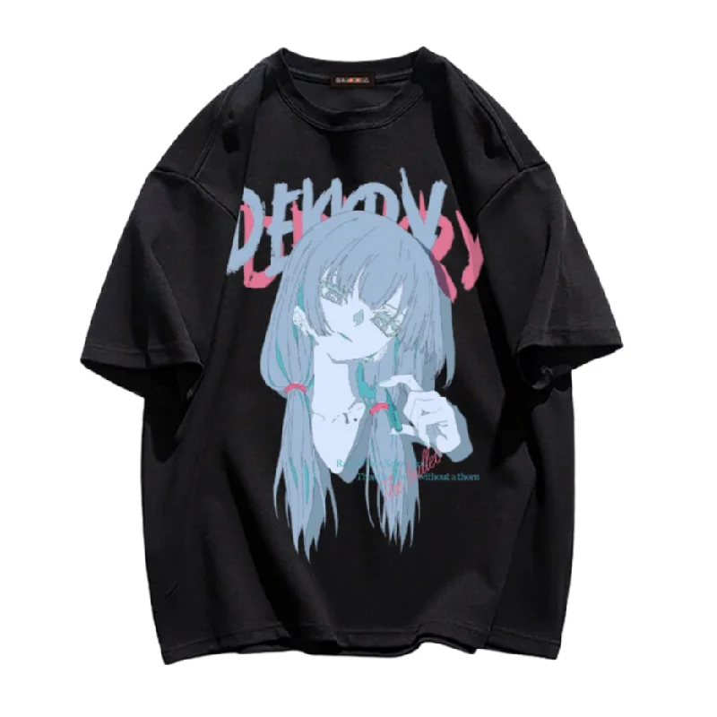 Bamboo T-ShirtsUrban Japanese Cartoon Girl Print T-shirt