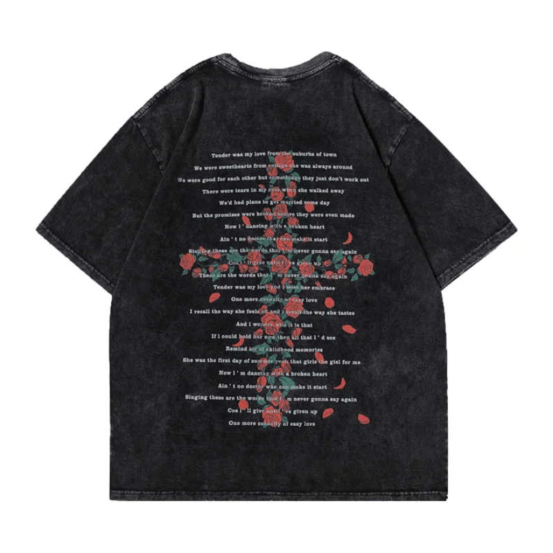 Beaded T-ShirtsVintage Cross Rose Print T-shirt