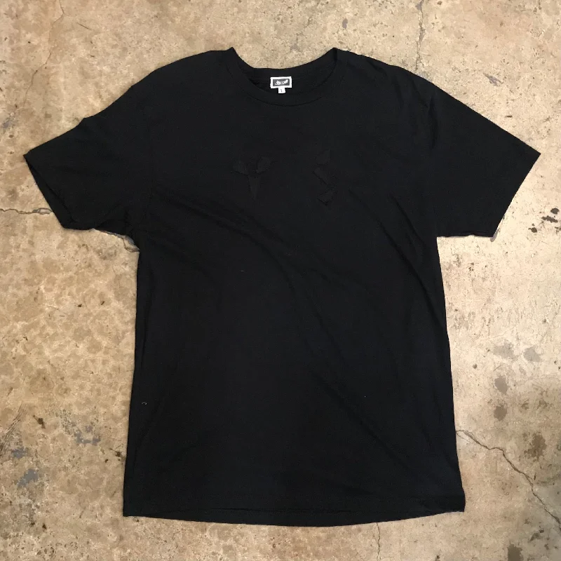 Distressed T-ShirtsBLACK ON BLACK SMALL SEWN ¥$ ON CASHMERE PATCHES