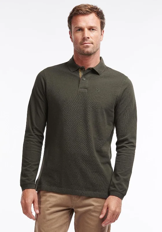 Office polo shirtBarbour Mens Essential Sports Long Sleeve Polo Shirt, Forest