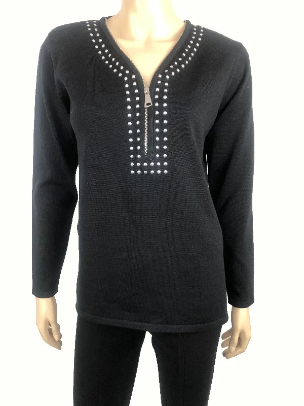 Women's Sweater Black Elegant Quality Stretch fabric Now On Sale Shop with Confidence @ymstyle.com Over 35 Years over 15,000 Loyal ClientsPerformance Knit Tops