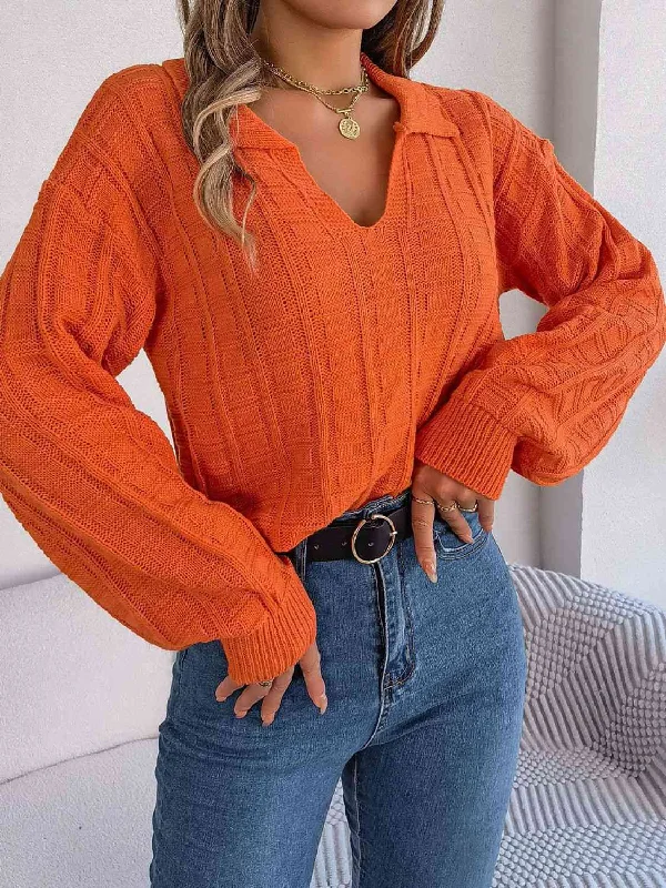 Johnny Collar Drop Shoulder SweaterHigh-Fashion Knit Tops