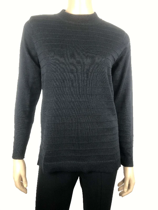 Women's Mock Neck Sweater Black Quality Stretch Fabric Yvonne Marie Boutiques Shop LocalLace-Up Knit Tops