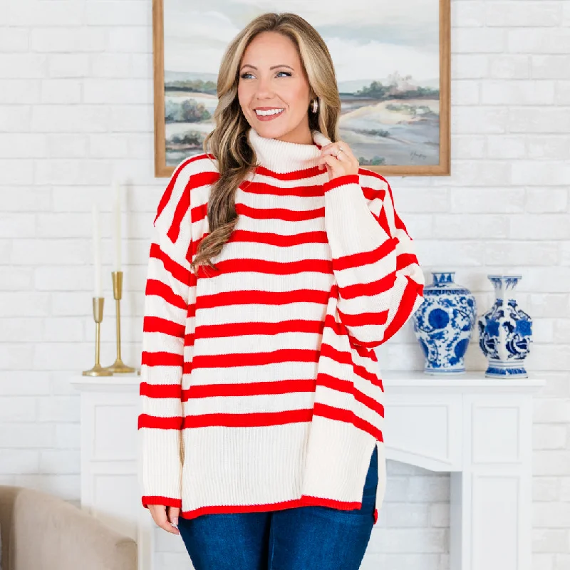 Striped Moments Sweater, RedSheer Knit Tops