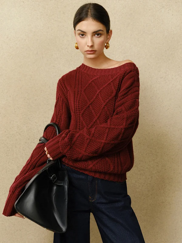 Casual Crew Neck Cable-Knit TopCrewneckartisan