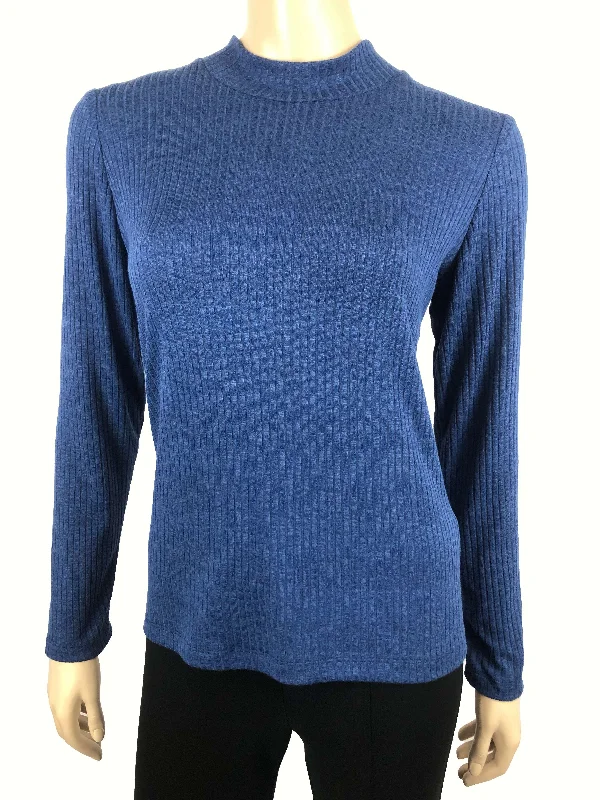 Women's Turtle Neck Sweater Blue Knit Fabric - Made In CanadaHooded Knit Tops