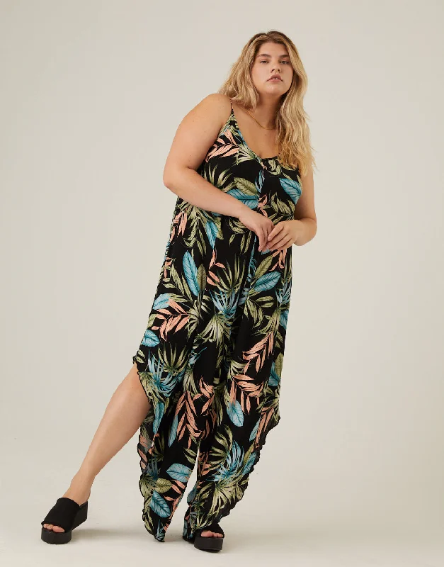 Women's fitness topsPlus Size Tropical Wide Leg Flowy Jumpsuit