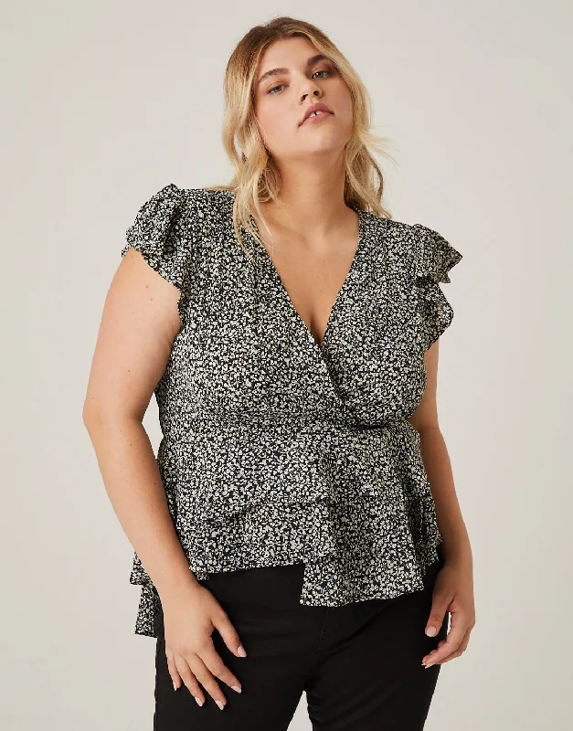 Plus size women's evening topsPlus Size Tiered Floral Peplum Top