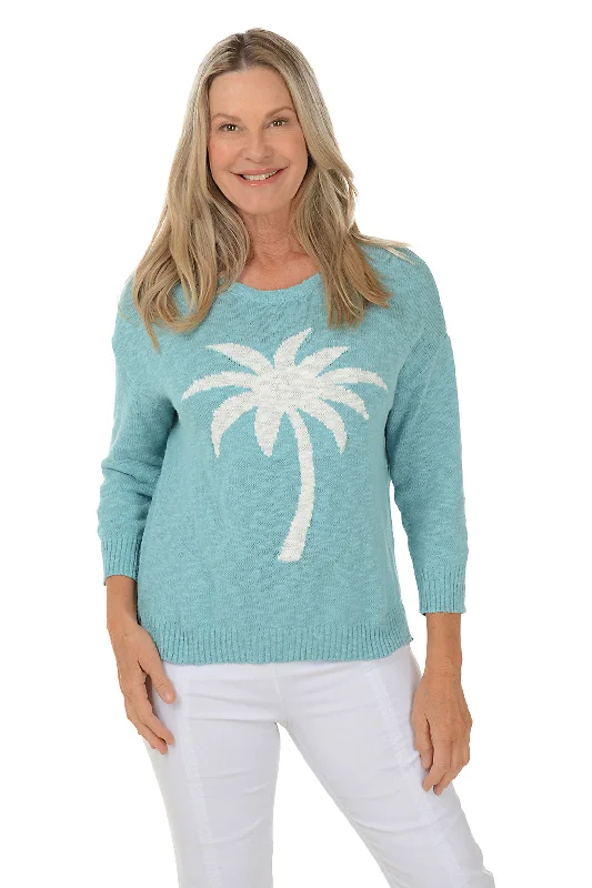 Palm Tree Long Sleeve Cotton SweaterCollaborative Knit Tops