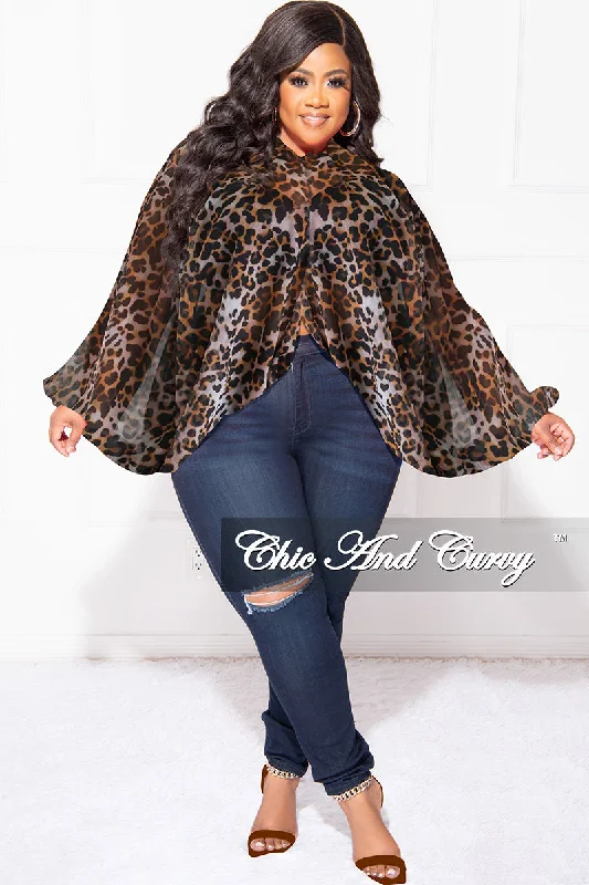 Final Sale Plus Size Sheer Balloon Sleeve Crop Top in Animal PrintCroptopprint