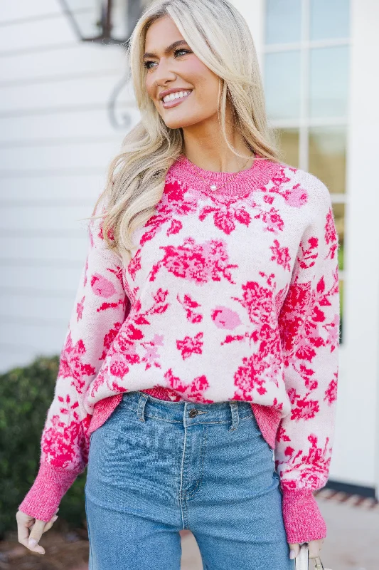 You're All I Want Pink Floral SweaterDesigner Knit Tops