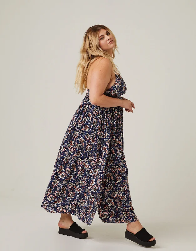 Large women's waist-baring topsPlus Size Paisley Floral Tank Maxi Dress