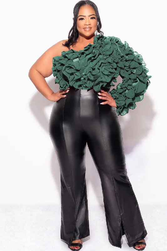 Final Sale Plus Size Ruffled One Shoulder Crop Top Hunter GreenCroptopAI