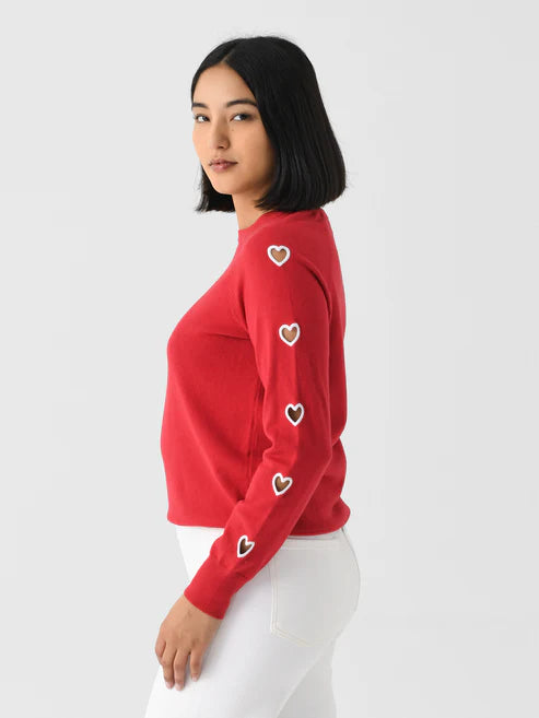 Women's Heart Sleeve Crew SweaterLace-Up Knit Tops