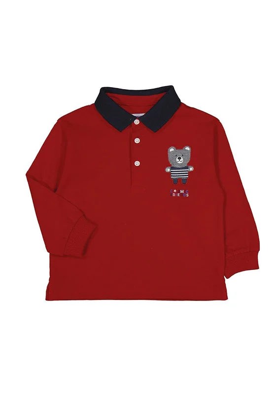 Polyester polo shirtMayoral Baby Boy Long Sleeve Teddy Polo, Red