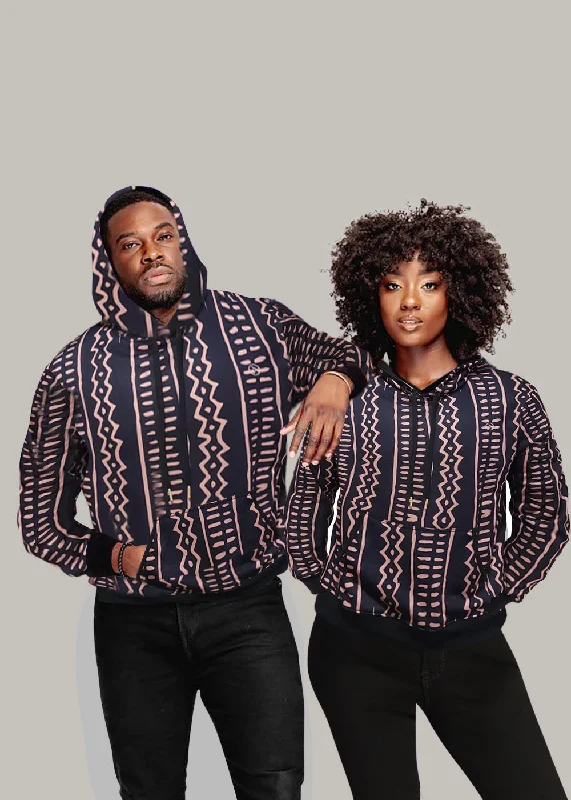 Badu Unisex African Print  Hoodie (Mocha Tribal Lines)Lounge Knit Tops