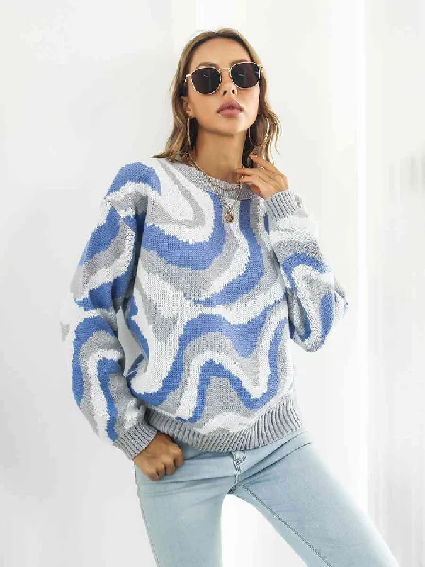 Round Neck Dropped Shoulder SweaterTurtleneck Knit Tops