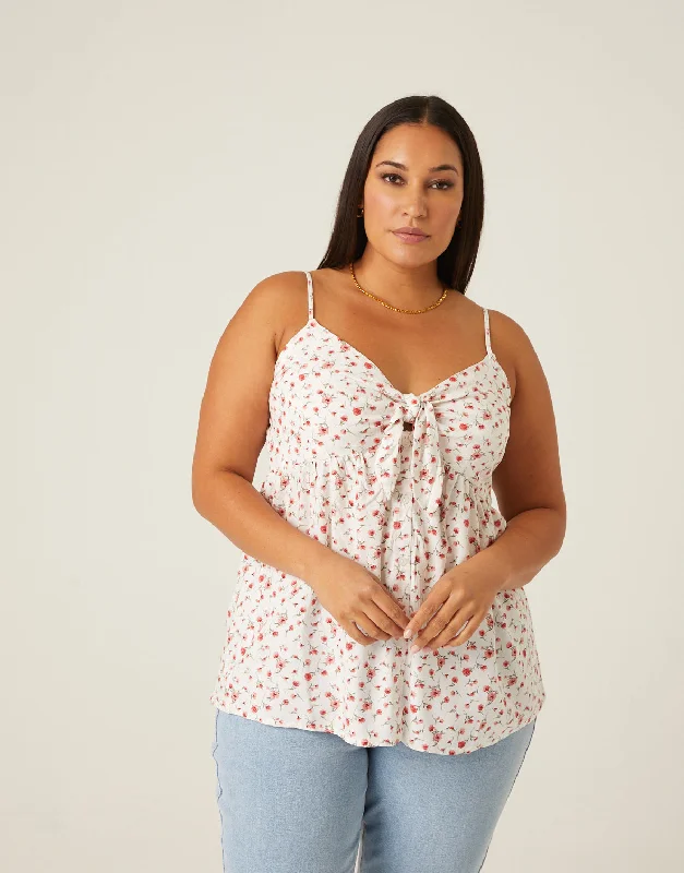 Plus size women's street style topsPlus Size Tied Floral Tank