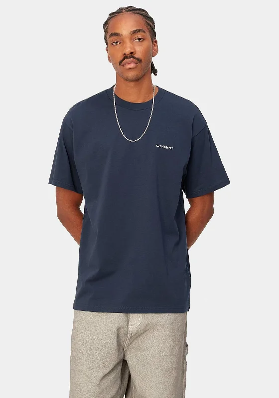 Carhartt Script Embroidery Crew Neck T-Shirt, BlueCrewnecklook