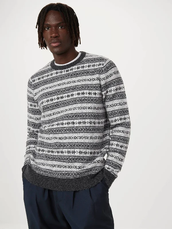 The Seawool® Fair Isle Crewneck in Grey BlackCrewnecktech