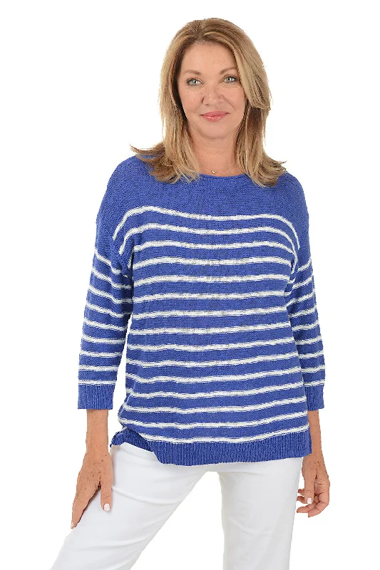 Marine Striped Boat Neck SweaterSheer Knit Tops