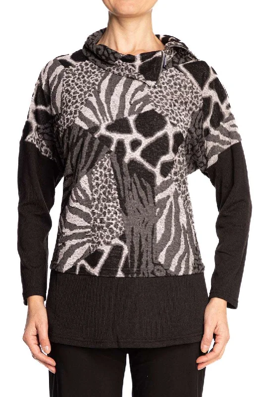 Women's Sweater and Black an Grey Cool Design Xlarge Sizes - Yvonne Marie BoutiquesLongline Knit Tops