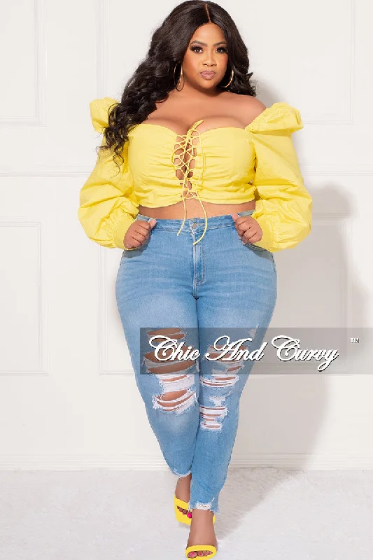 Final Sale Plus Size Sweetheart Lace-Up Crop Top in YellowCroptopmoment