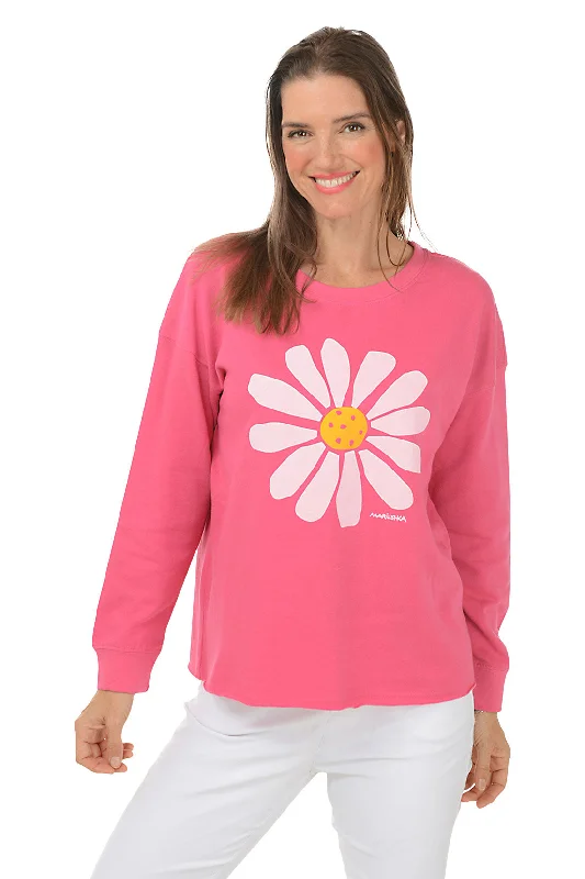 Pink Big Daisy Drop Shoulder SweatshirtFall Knit Tops