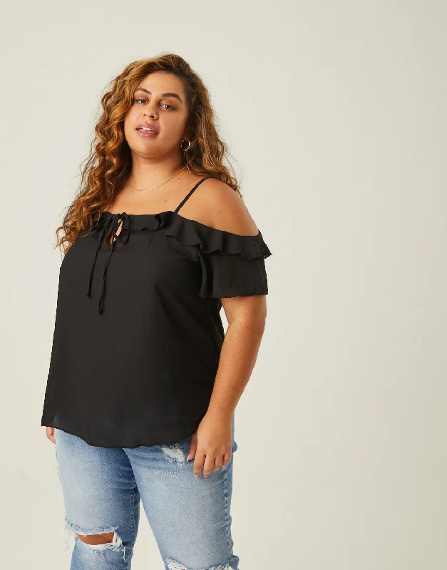 Women's thin topsPlus Size Ruffle Neckline Chiffon Top