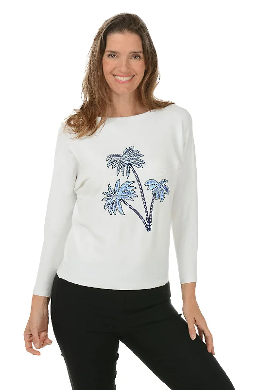 Sequined Palm Tree Dolman Sleeve SweaterThermal Knit Tops