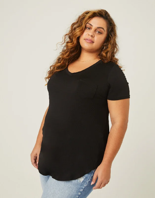 Women's travel topsPlus Size Flowy V Neck Pocket Tee