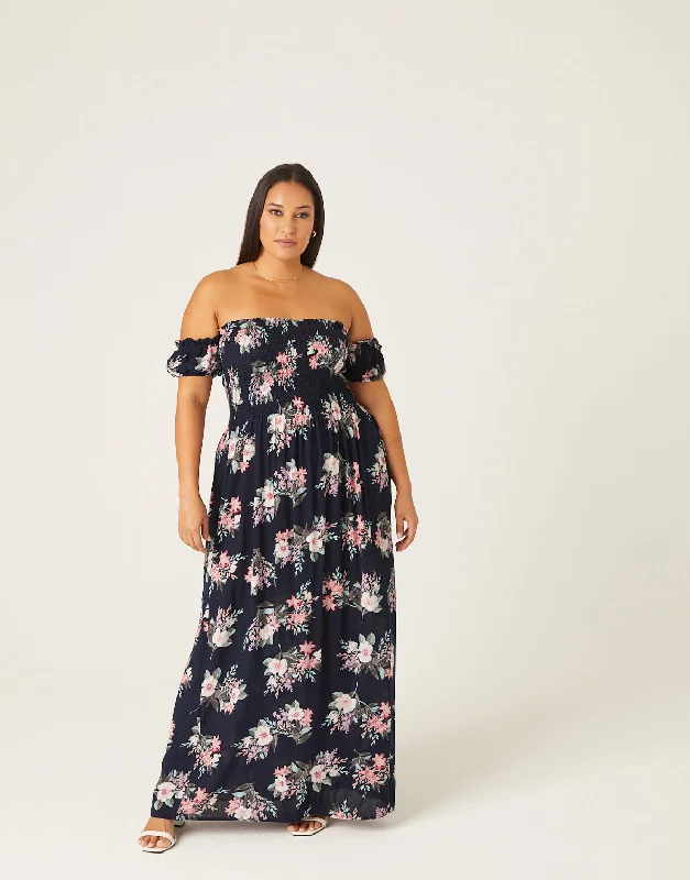 Plus size women's denim topsPlus Size Off Shoulder Floral Maxi Dress