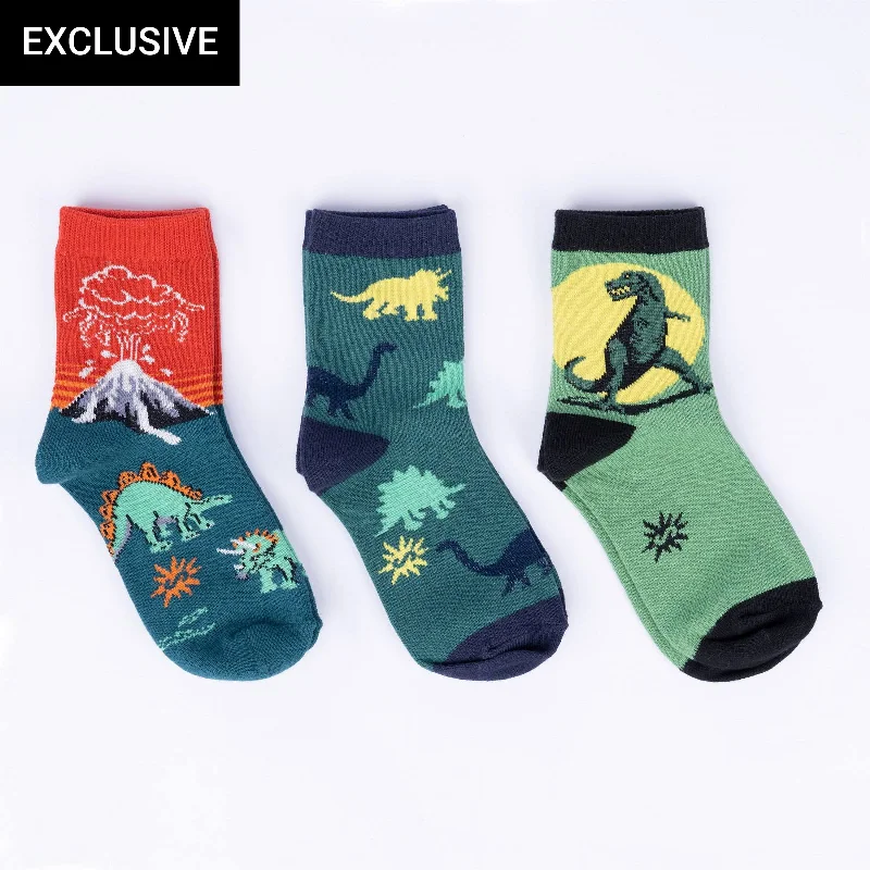 Dinosaur Days Glow-in-the-dark Junior Crew Socks (Pack of 3)Crewneckdata