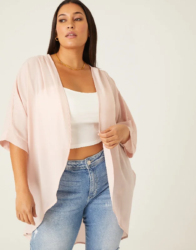 Fashionable plus size women's topsPlus Size Chiffon Open Front Cardigan