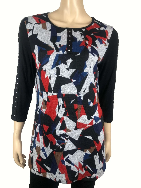 Women's Tops Colorful Black And Royal Blue Print - Made In CanadaCultural Knit Tops