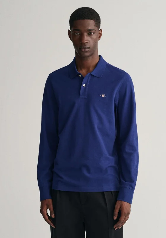 Cotton polo shirtGant Shield Long Sleeve Pique Polo Shirt, Rich Navy