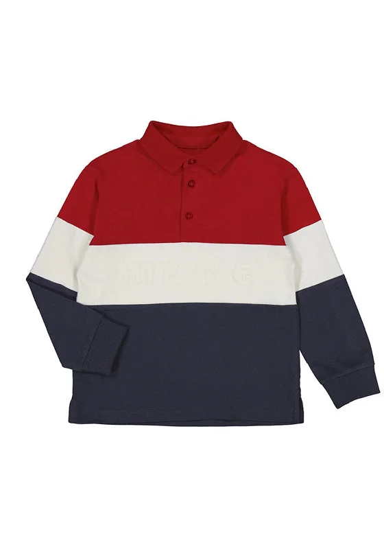 Linen polo shirtMayoral Boy Colour Block Long Sleeve Polo, Red