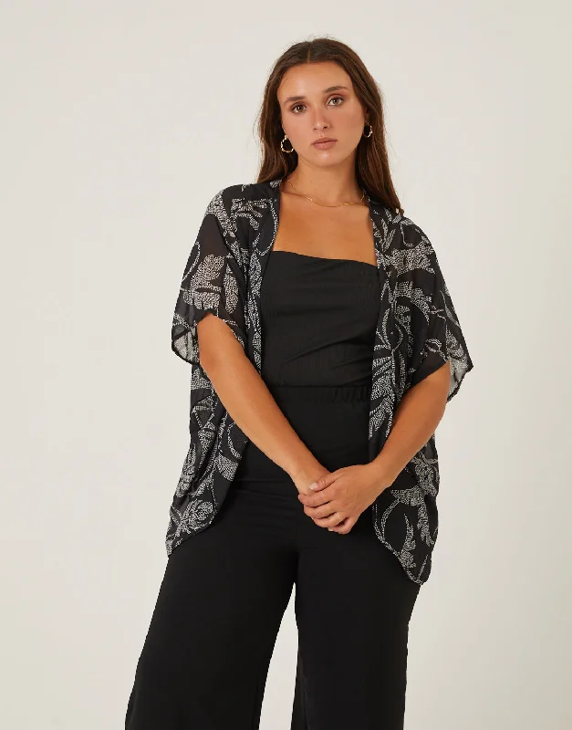 Knitted ShirtPlus Size Dotted Leaf Chiffon Cardigan