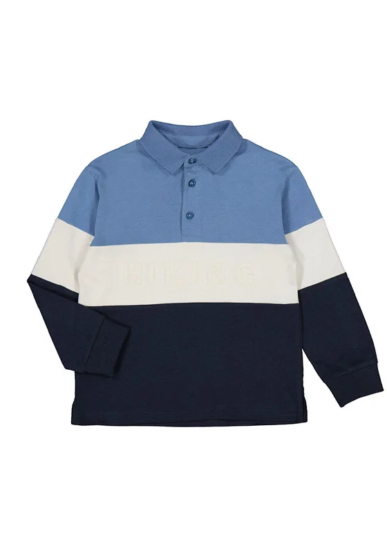 Silk polo shirtMayoral Boy Colour Block Long Sleeve Polo, Stone Blue